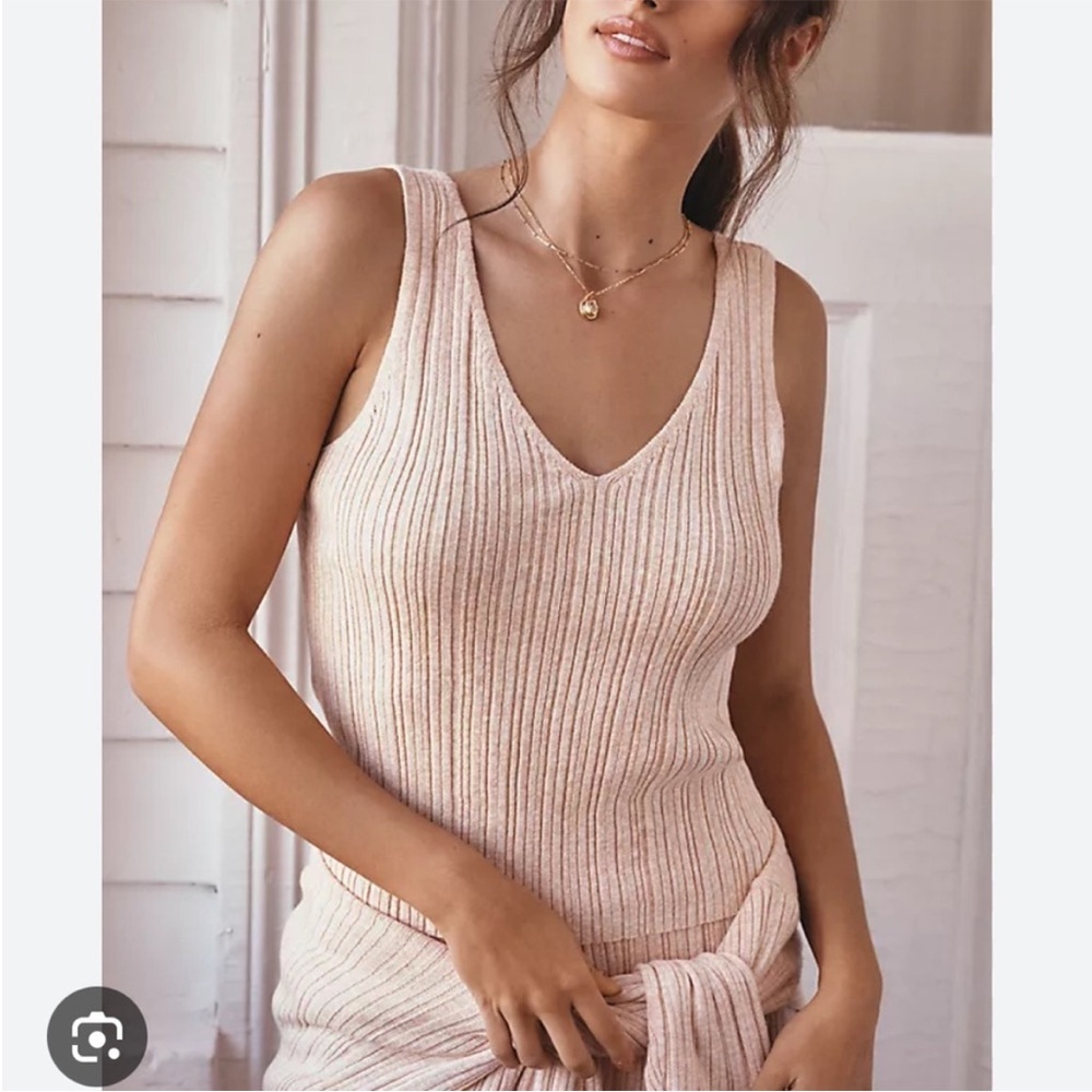 NWT Eberjey Infinite Ribbed Sweater Tank Organic Cotton Peach XL $98